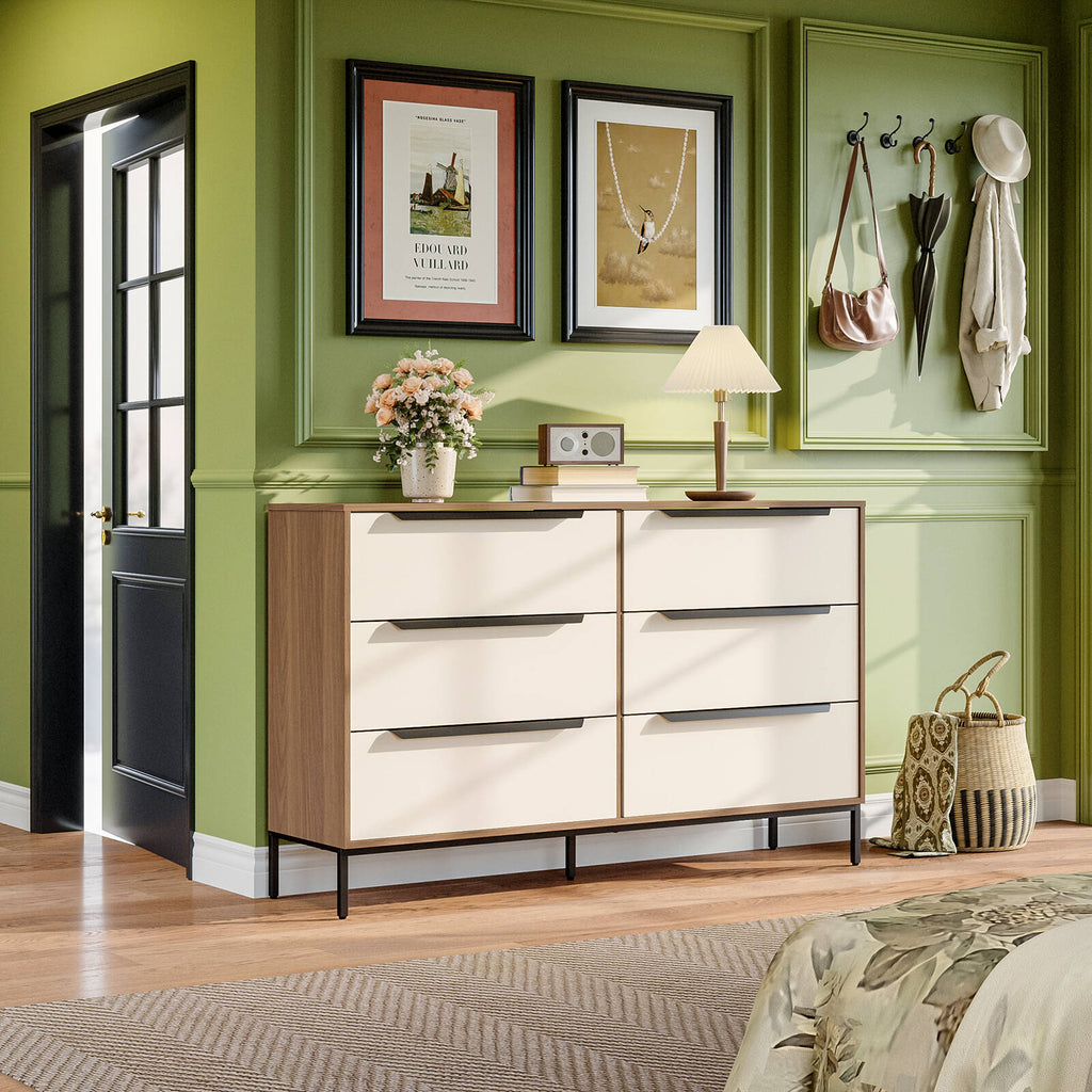 Astin Sinclair White &amp; Oak-Look Walton 6 Drawers Chest - Image 2 of 7