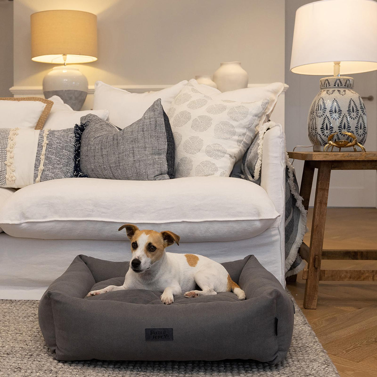 Baxter Bone Grey Small Sofa Style Fabric Bolster Bed - Image 7 of 9