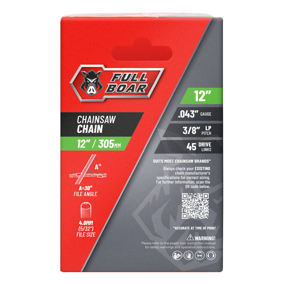 Full Boar 12" / 305mm Chainsaw Chain FBCSC-124345 - Image 2 of 3