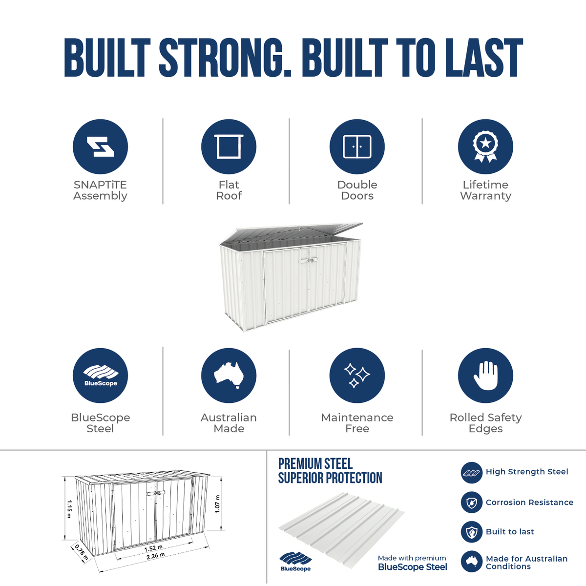 Absco Sheds 2.26 x 0.78 x 1.15m Wheelie Bin Cover - Image 7 of 19