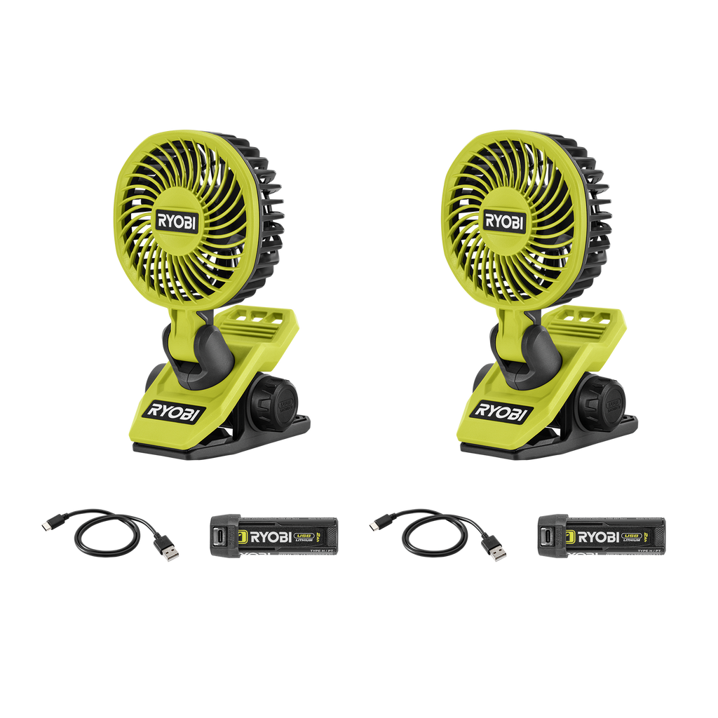 Ryobi USB Lithium Mini Clamp Fan 2Ah Kit - 2 Pack - Image 1 of 5