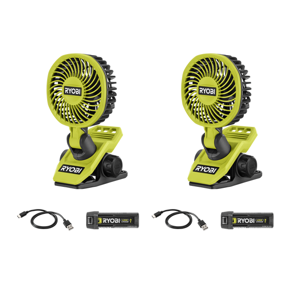 Ryobi USB Lithium Mini Clamp Fan 2Ah Kit - 2 Pack