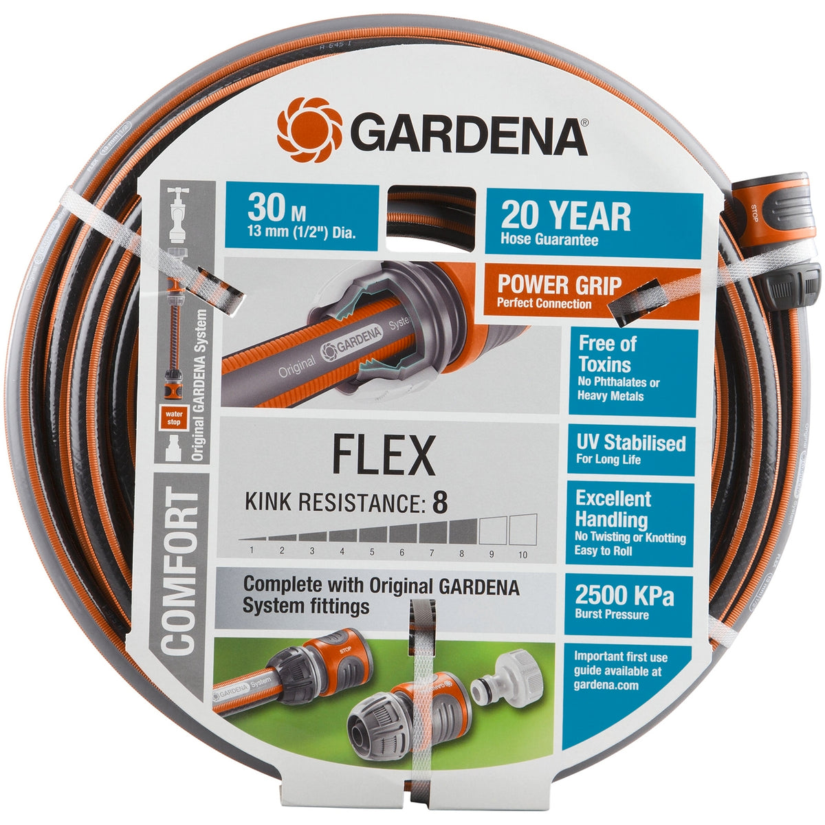 GARDENA 13mm x 30m FLEX Fitted Garden Hose - Image 1 of 4