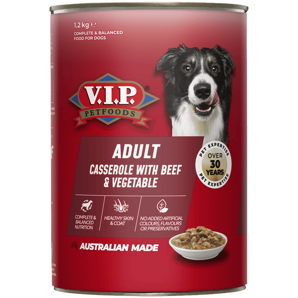 VIP 6 x 1.2kg Adult Wet Dog Food - Casserole with Beef and Vegetables
