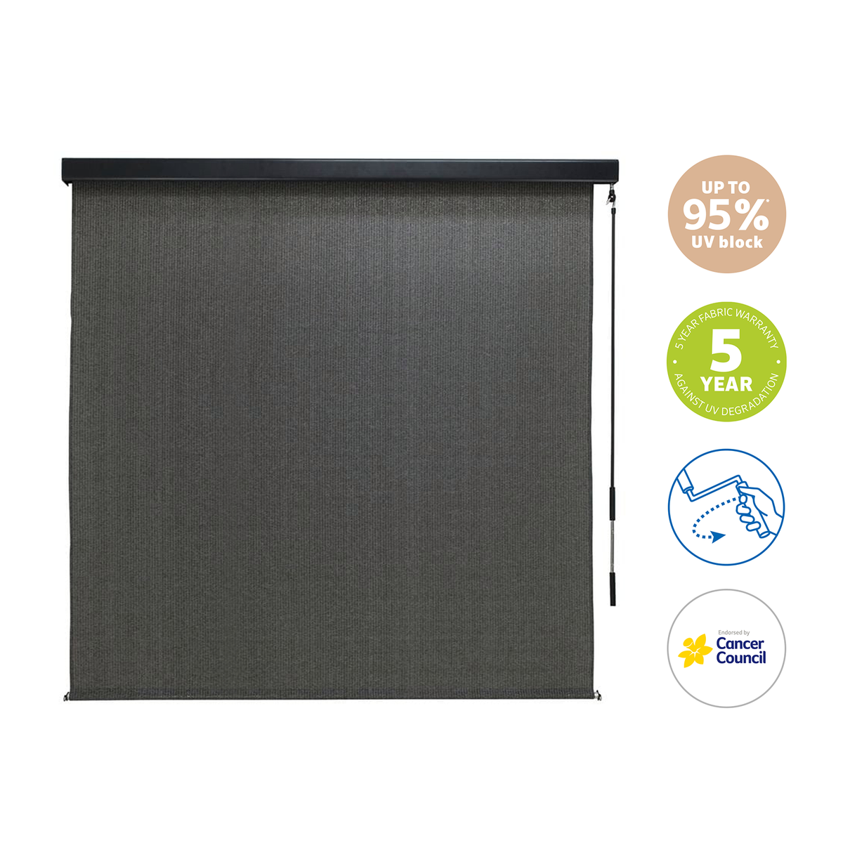 Coolaroo 2.1 x 2.4m Charcoal Crank Operated Outdoor Blind With Premium Pelmet - Image 5 of 8