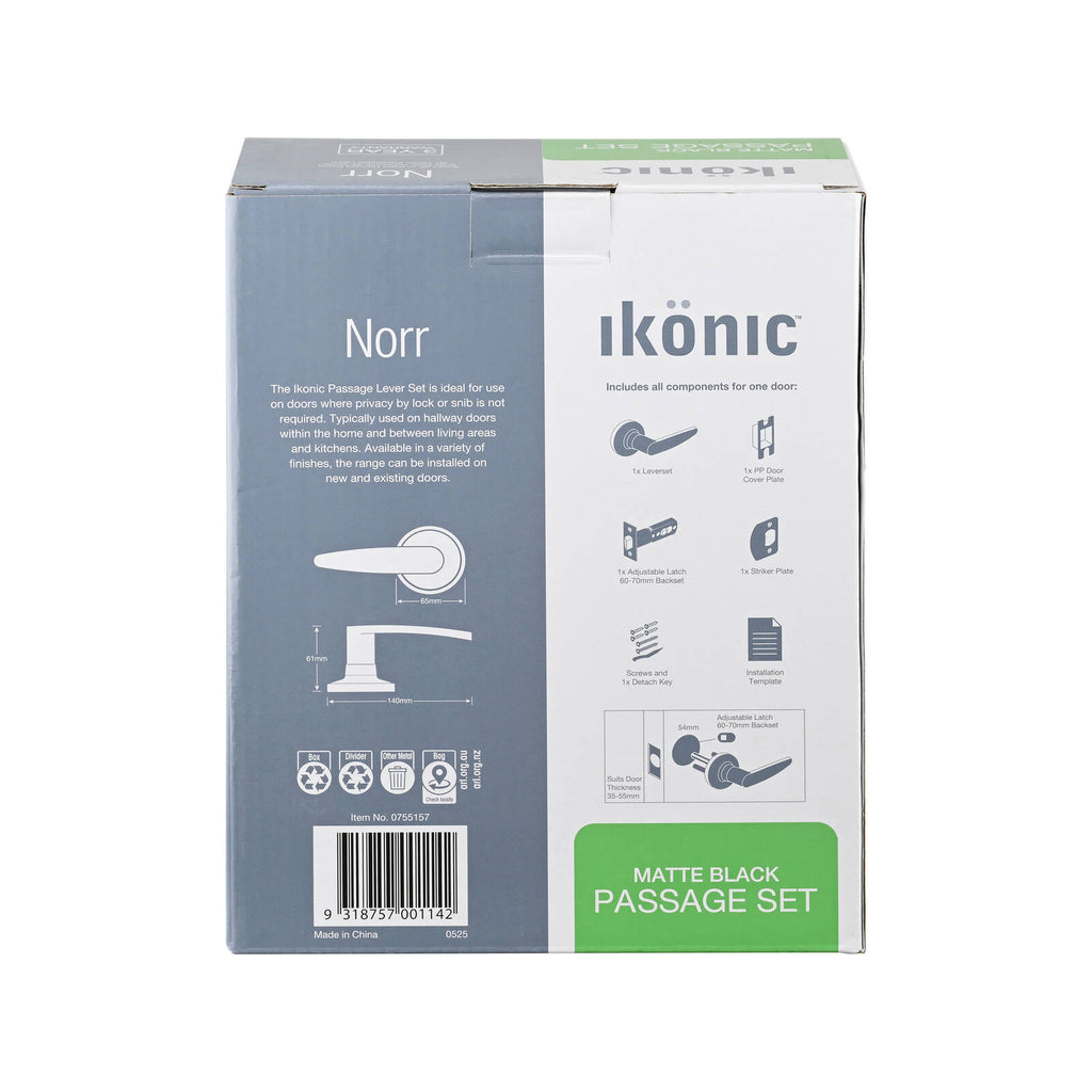 Ikonic Black Matte Norr Passage Lever Set - Image 9 of 9