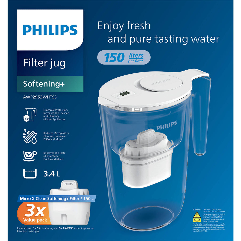 Philips 3.4L White Water Filter Jug Value Pack including 3 x Micro X-Clean Softening + Filter Cartridges - Image 6 of 6