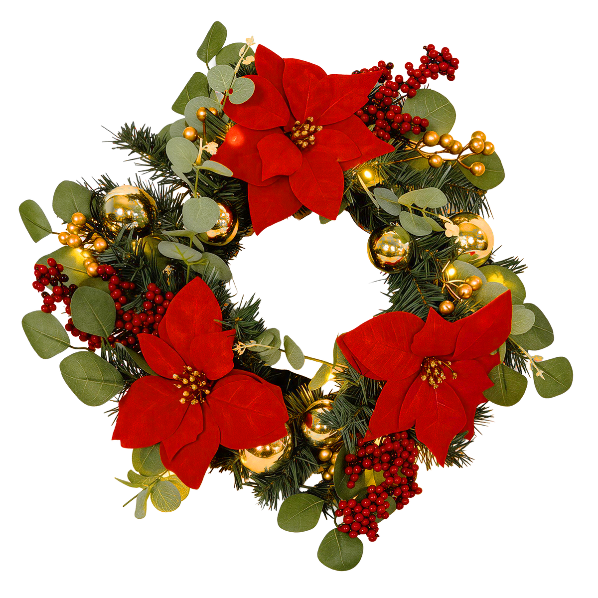 Galah Festive Light Up Poinsettia Wreath - Image 1 of 1
