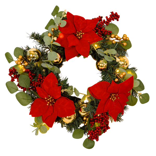 Galah Festive Light Up Poinsettia Wreath