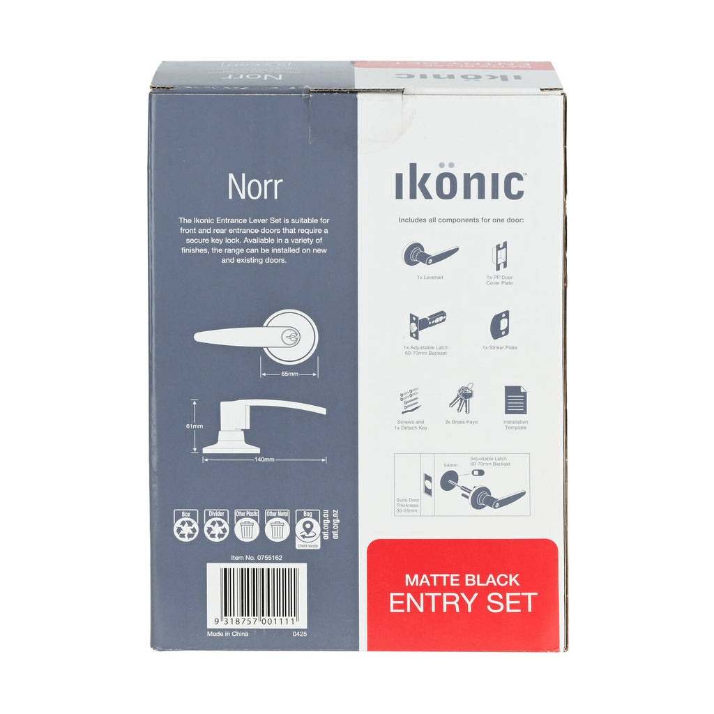 Ikonic Black Matte Norr Entrance Lever Set - Image 10 of 10