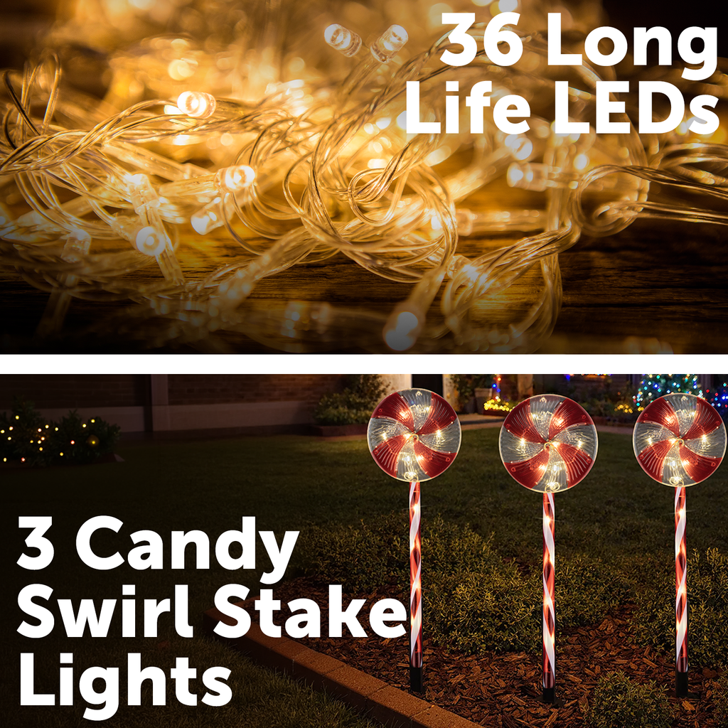 Arlec 46cm Battery Operated Candy Swirl Stake Light - Pack of 3 - Image 3 of 7