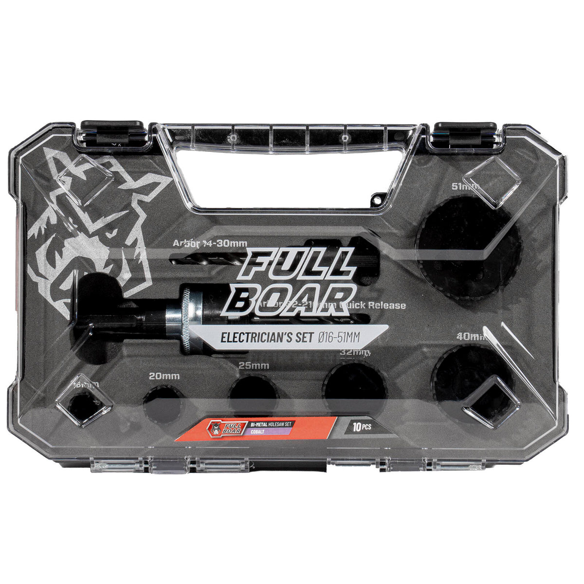 Full Boar Electrician's Ø16-51mm 10 Piece Bi-Metal Holesaw Set FBMHS-10 - Image 1 of 2