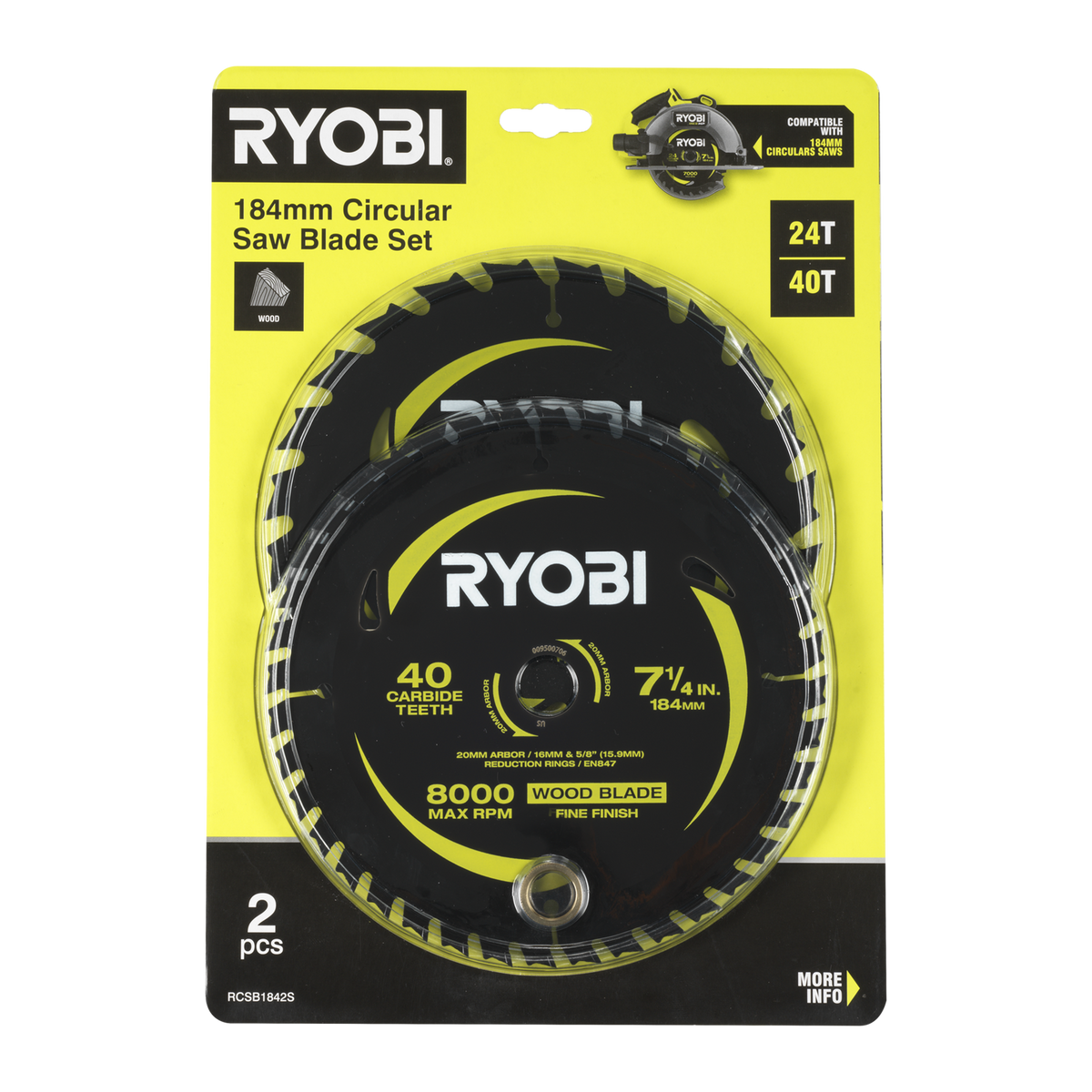Ryobi 184mm 24T &amp; 40T Circular Saw Blade - 2 Pack - Image 2 of 8