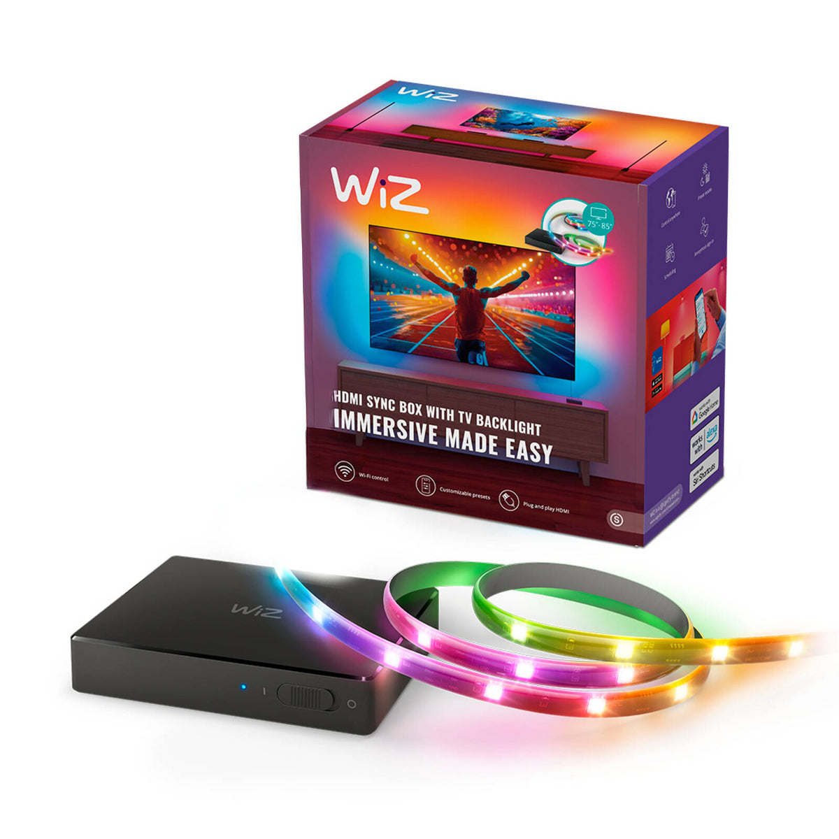 WIZ 75in-85in HDMI Sync Box Plus Light Strip LED 150Lm Colour 21W Smart System - Image 1 of 1