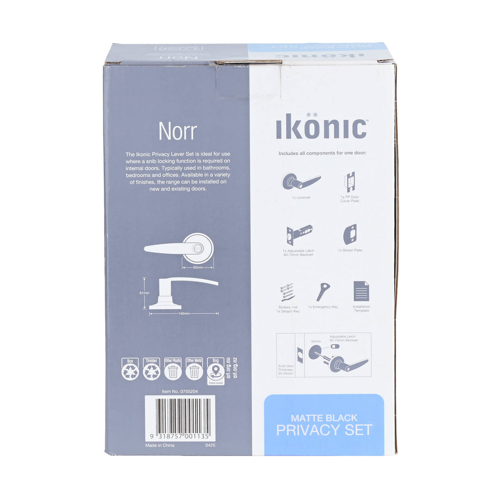 Ikonic Black Matte Norr Privacy Lever Set - Image 10 of 10