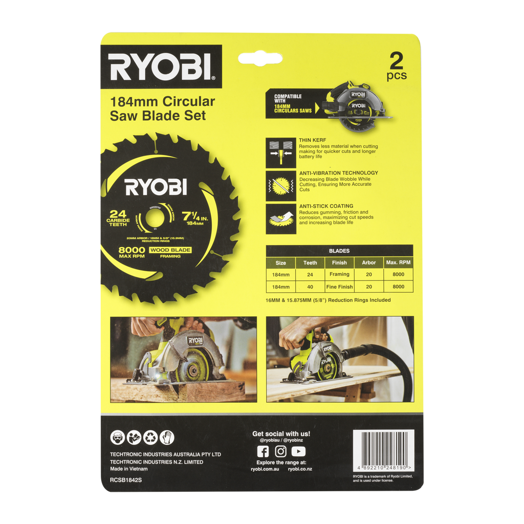 Ryobi 184mm 24T &amp; 40T Circular Saw Blade - 2 Pack - Image 5 of 8