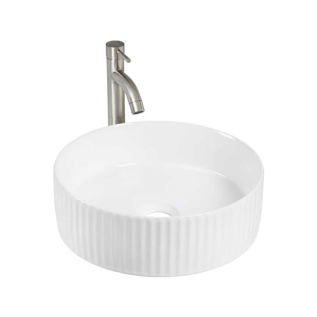 CIBO White Gloss Fluted Round Basin - Image 1 of 3