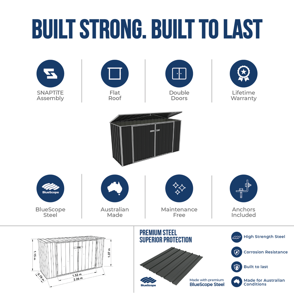 Absco Sheds 2.26 x 0.78 x 1.15m Wheelie Bin Cover - Image 16 of 19