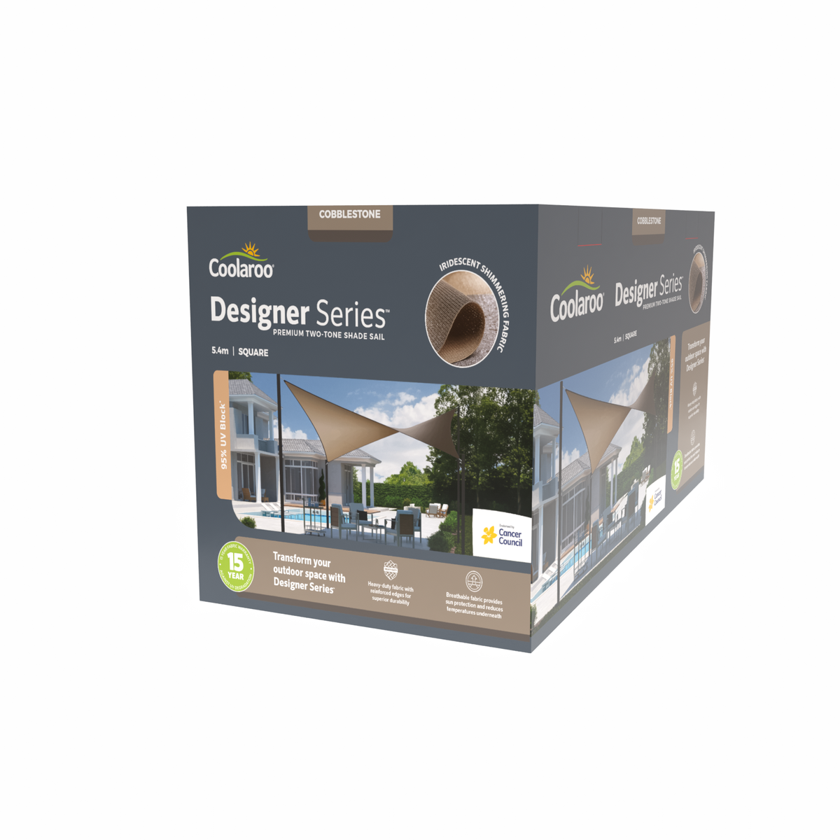 Coolaroo 5.4 x 5.4m Square Cobblestone Designer Series Shade Sail - Image 6 of 6