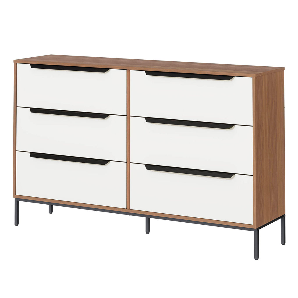 Astin Sinclair White &amp; Oak-Look Walton 6 Drawers Chest - Image 1 of 7