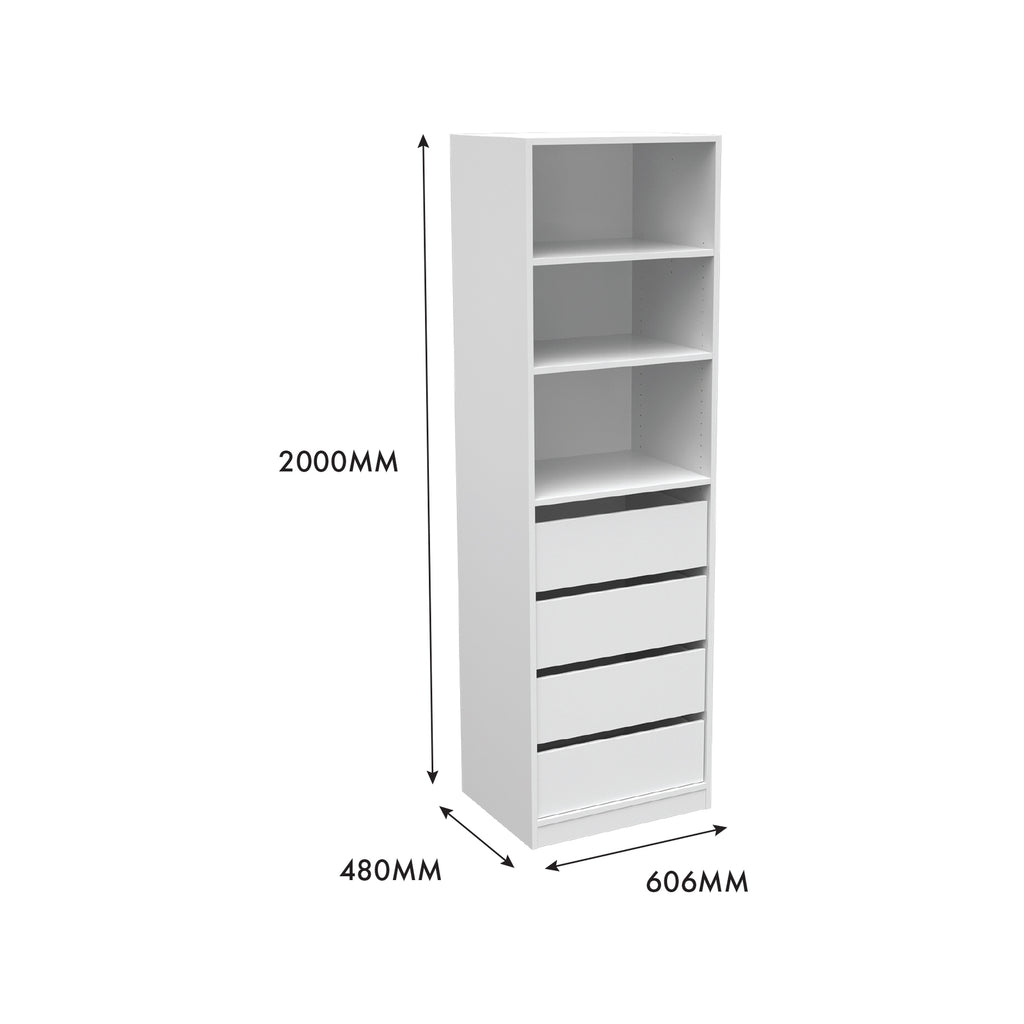 Flexi Storage Wardrobe 606 x 2000 x 480mm White Matte 3 Shelf and 4 Drawer Unit - Image 6 of 8