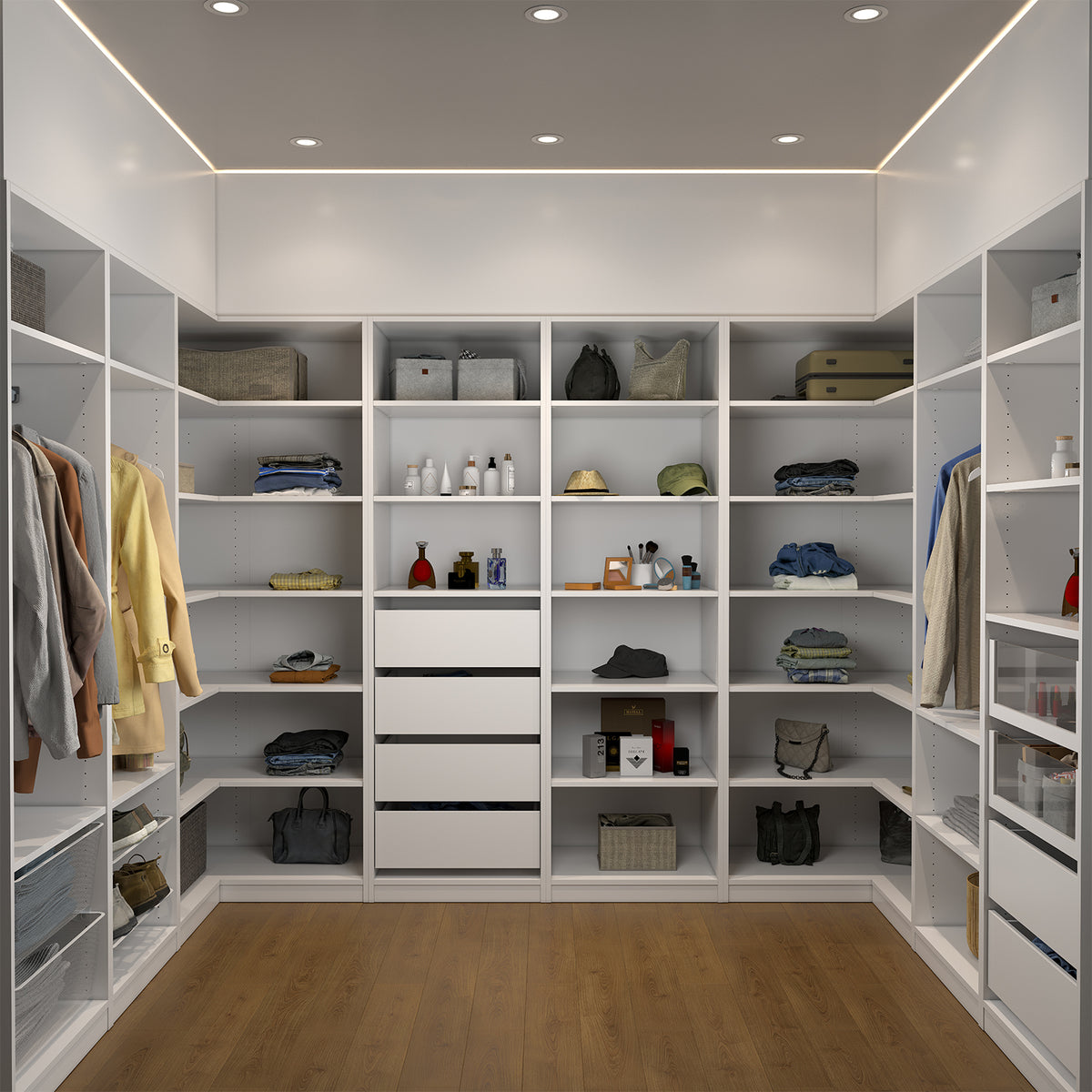 Flexi Storage Wardrobe 606 x 2000 x 480mm White Matte 3 Shelf and 4 Drawer Unit - Image 3 of 8