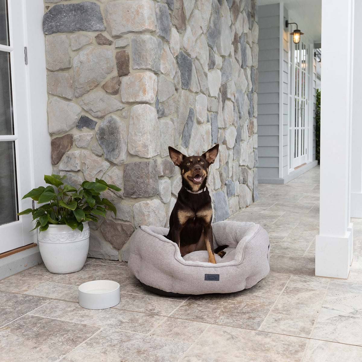Baxter Bone Taupe Sofa Style Fabric Shell Bed - Image 7 of 9