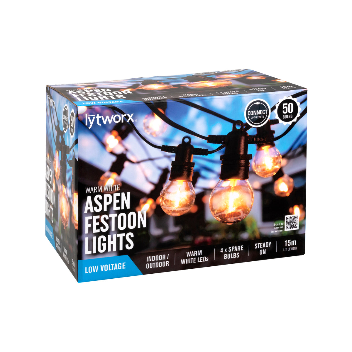 Lytworx 50 Warm White Connectable Aspen Festoon Lights - Image 1 of 2