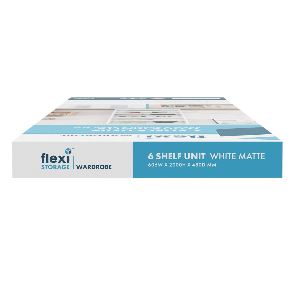 Flexi Storage Wardrobe 606 x 2000 x 480mm White Matte 6 Shelf Unit - Image 9 of 9