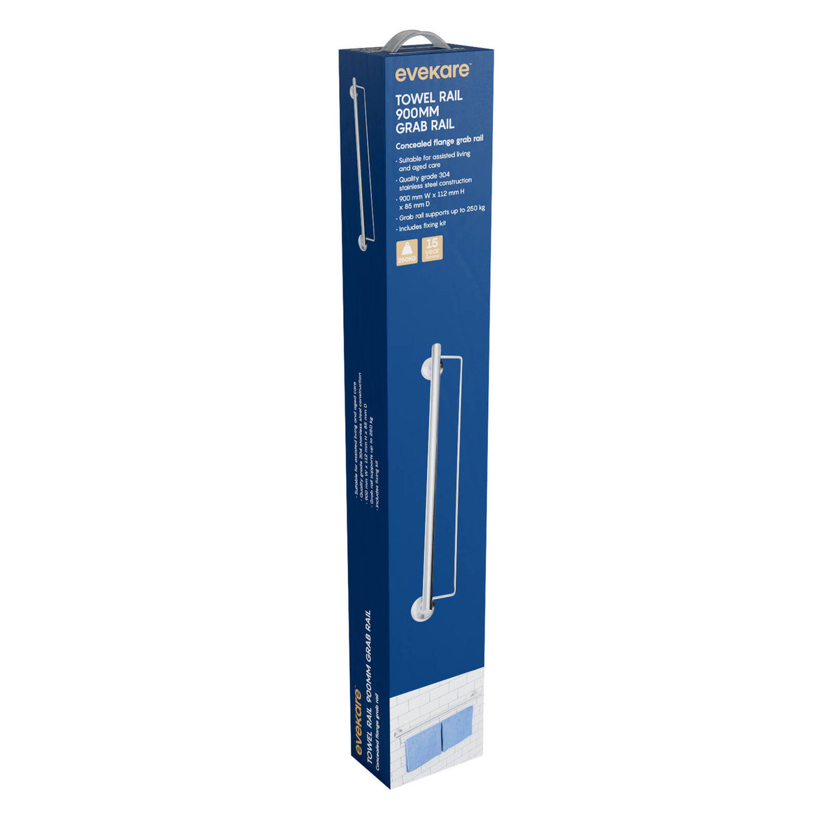 evekare 900mm Stainless Steel Towel Rail With Grab Rail - Image 6 of 6