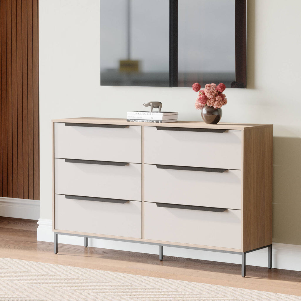 Astin Sinclair White &amp; Oak-Look Walton 6 Drawers Chest - Image 7 of 7