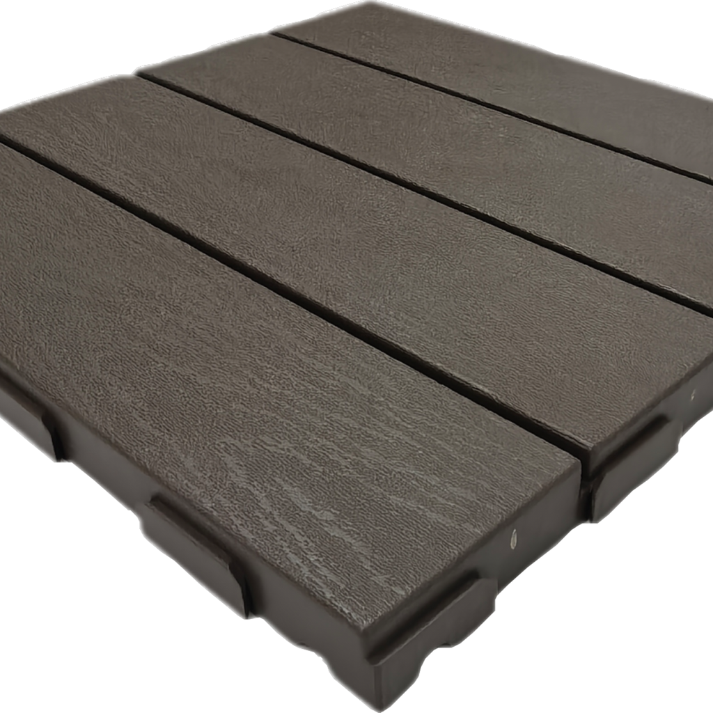 Syneco 30x30x2cm Polypropylene 4 Slats Decking Tile Dark Brown - 9 Pack - Image 3 of 6